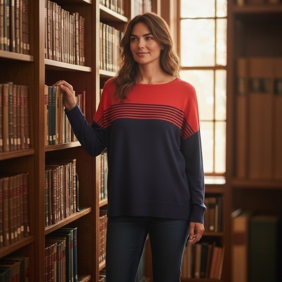 Brooks Brothers Sweaters - Brooks Brothers Women's Bold Red and Navy Sweater